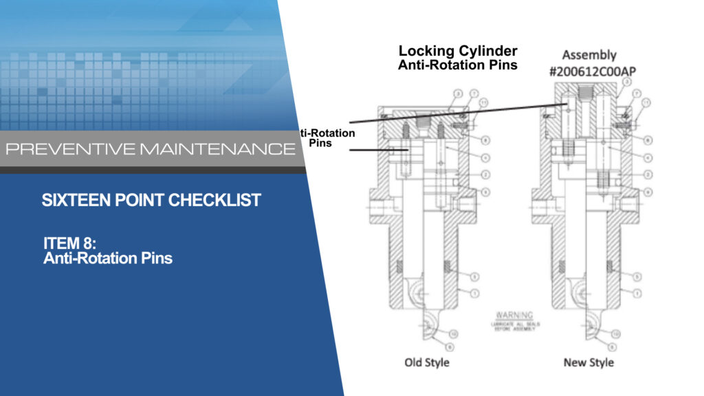 Sideloader Washer Extractor 16 Point Checklist - #8 Anti-Rotation Pins